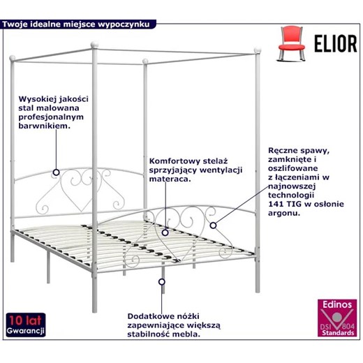 Białe metalowe łóżko małżeńskie 200x200 cm - Elox Elior One Size Edinos.pl