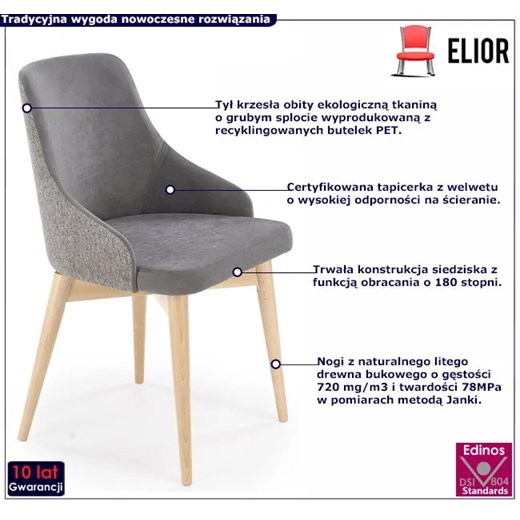 Popielate tapicerowane krzesło obrotowe - Elandro Elior One Size Edinos.pl