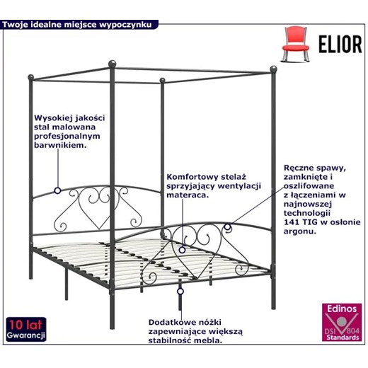 Czarne metalowe łóżko romantyczne 140x200 cm - Elox Elior One Size Edinos.pl