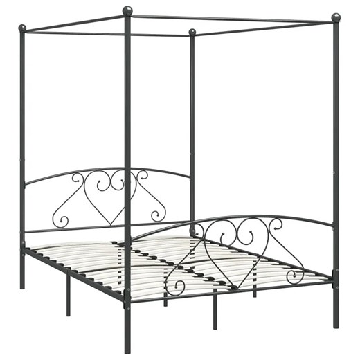 Szare metalowe łóżko z baldachimem 160x200 cm - Nila ze sklepu Edinos.pl w kategorii Łóżka i materace - zdjęcie 172231807