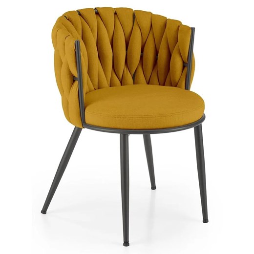 Musztardowe krzesło z tapicerowane w stylu modern glam - Trenza Elior One Size Edinos.pl