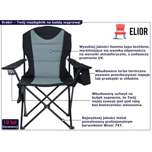 Składane krzesło kempingowe czarny + szary - Krebri Elior One Size Edinos.pl