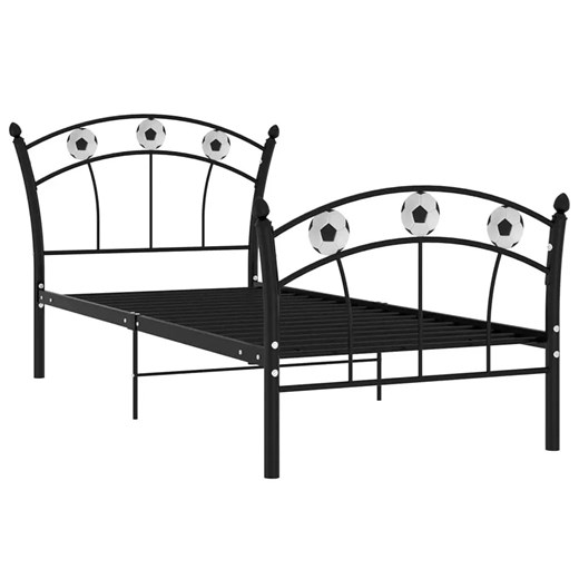 Czarne metalowe łóżko z motywem piłki 90x200 cm - Dizzel ze sklepu Edinos.pl w kategorii Łóżka dziecięce - zdjęcie 172232419