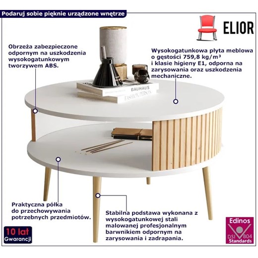 Biały stolik kawowy z ryflowaniem dąb artisan - Gaxi 3X Elior One Size Edinos.pl