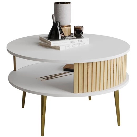 Biały okrągły stolik kawowy w stylu glamour - Gaxi 5X Elior One Size Edinos.pl