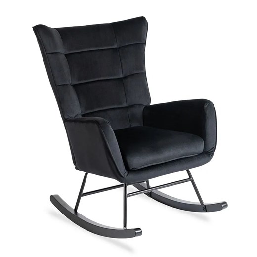 Czarny welurowy fotel bujany - Velkos ze sklepu Edinos.pl w kategorii Fotele - zdjęcie 172232529