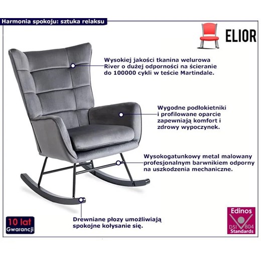 Szary nowoczesny fotel bujany - Velkos Elior One Size Edinos.pl