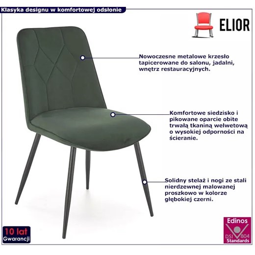 Zielone welwetowe krzesło metalowe - Livro Elior One Size Edinos.pl