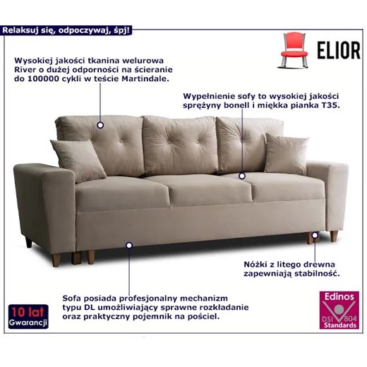 Beżowa trzyosobowa rozkładana nowoczesna sofa - Artaxa Elior One Size Edinos.pl