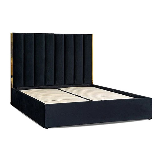 Czarne tapicerowane łóżko małżeńskie glamour 160x200 - Sekros ze sklepu Edinos.pl w kategorii Łóżka i materace - zdjęcie 172232695