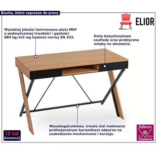 Industrialne biurko z 2 szufladami dąb złoty + czarny - Onyx Elior One Size Edinos.pl
