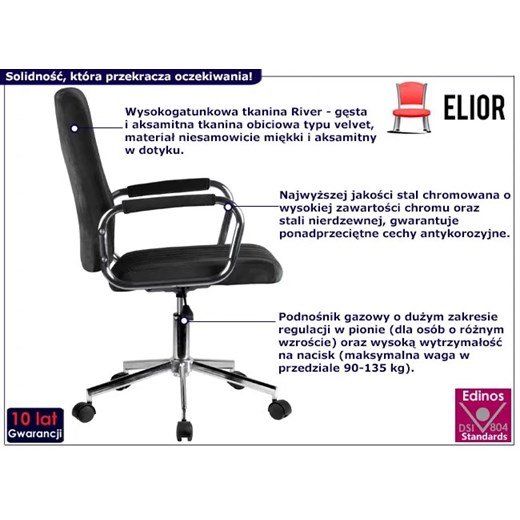 Czarny welurowy fotel obrotowy - Tevors Elior One Size Edinos.pl