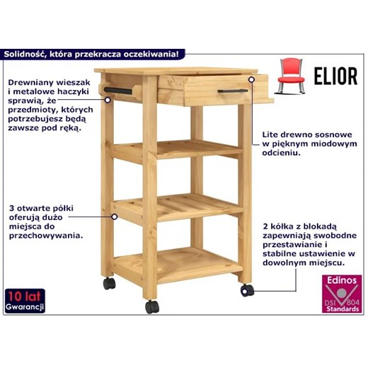 Wózek kuchenny z drewna sosnowego - Remmir 5X Elior One Size Edinos.pl