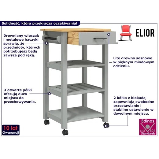 Szary wózek kuchenny z 3 półkami - Remmir 5X Elior One Size Edinos.pl