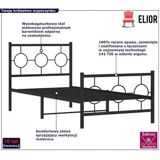 Czarne metalowe łóżko w stylu loft 100x200cm - Ripper Elior One Size Edinos.pl