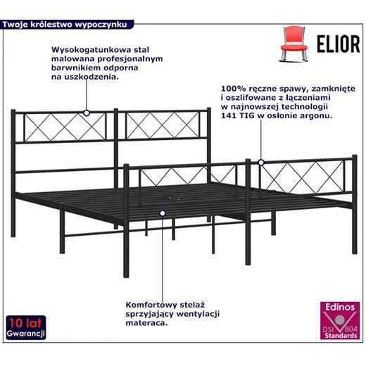 Czarne metalowe łózko małżeńskie 160x200cm - Espux Elior One Size Edinos.pl