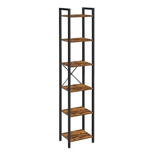 Wąski Regał Z 6 Półkami W Stylu Loft Rustykalny Brąz K2-H05 ze sklepu Edinos.pl w kategorii Regały i witryny - zdjęcie 172233697