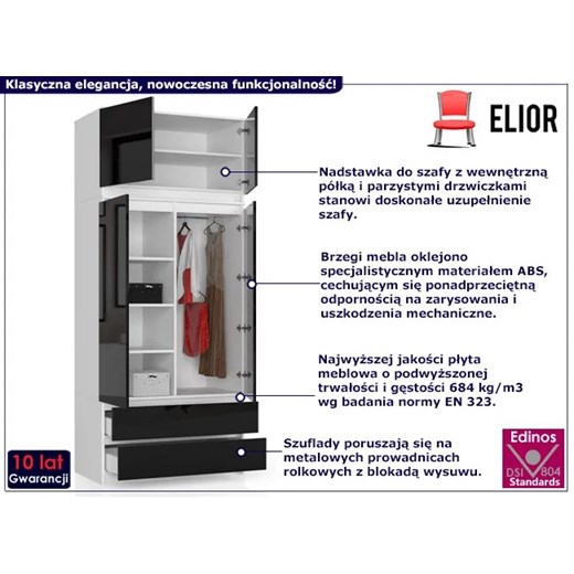 Dwudrzwiowa szafa z gładkim frontem biały + czarny - Ronoti 4X Elior One Size Edinos.pl