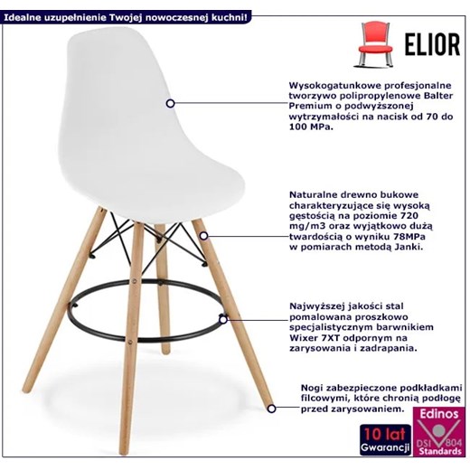 Białe skandynawskie krzesło barowe do wyspy - Fedo 3X Elior One Size Edinos.pl