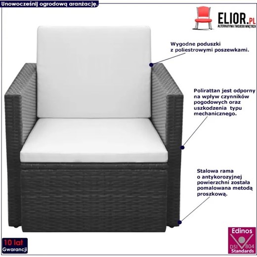 Czarny polirattanowy fotel ogrodowy - Leslie Elior One Size Edinos.pl