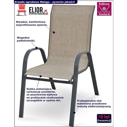 Modne krzesło ogrodowe, tarasowe Malaga - popiel Elior One Size Edinos.pl