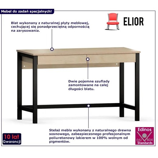 Drewniane biurko z szufladami Inelo X11 - czarny stelaż Elior One Size Edinos.pl