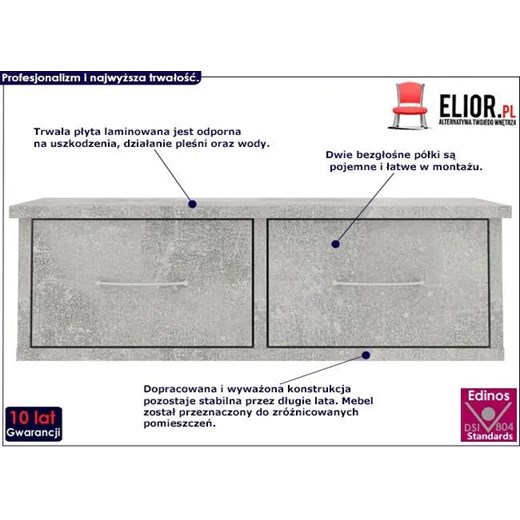 Półka ścienna z szufladami Toss 2X - szarość betonu Elior One Size Edinos.pl