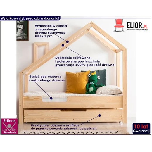 Drewniane łóżeczko dziecięce domek z szufladą Lumo 9X Elior One Size Edinos.pl