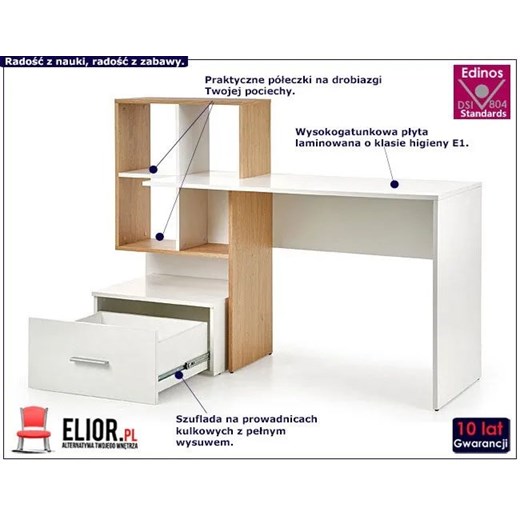 Nowoczesne biurko młodzieżowe komputerowe z półkami Simba - białe Elior One Size Edinos.pl