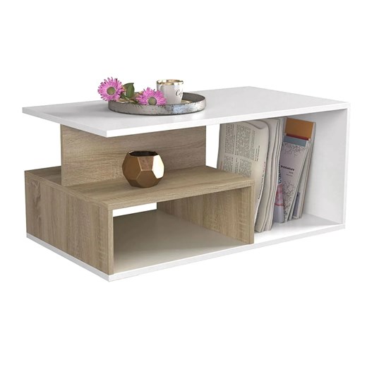 Designerska nowoczesna ława biały+dąb sonoma B7-W66 ze sklepu Edinos.pl w kategorii Stoliki kawowe - zdjęcie 172236628