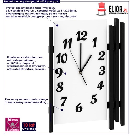 Zegar ścienny nowoczesny Tempo - biały Elior One Size Edinos.pl
