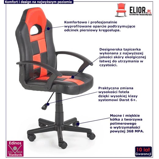 Młodzieżowy fotel do komputera Helios - czarny + czerwony Elior One Size Edinos.pl