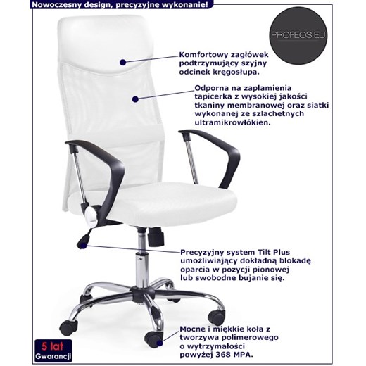 Biały obrotowy fotel biurowy do komputera - Vespan Profeos One Size Edinos.pl