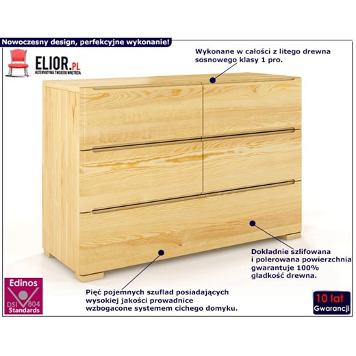 Komoda drewniana 5 szuflad Ventos 4S - Sosna Elior One Size Edinos.pl