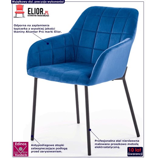 Pikowane krzesło tapicerowane Zeppen - granatowy Elior One Size okazja Edinos.pl