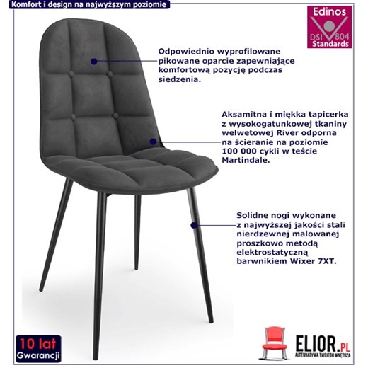 Nowoczesne pikowane krzesło Volter- popiel Elior One Size Edinos.pl