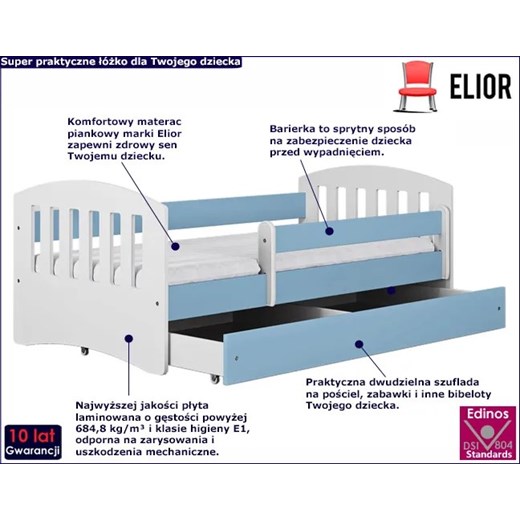 Łóżko dla chłopca z materacem Pinokio 2X 80x140 - niebieskie Elior One Size Edinos.pl