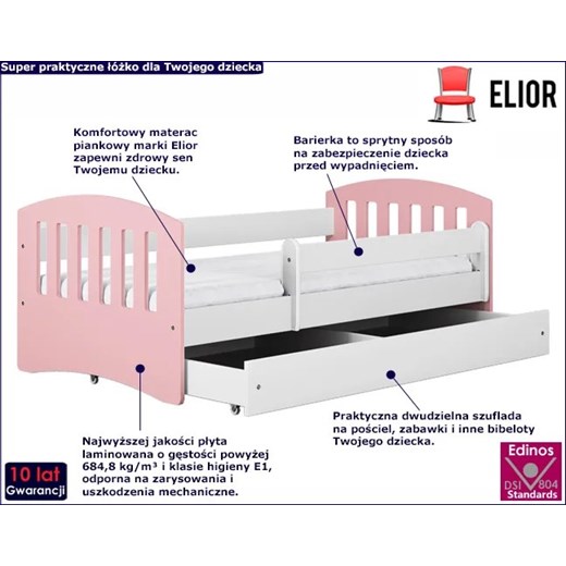 Łóżko dziecięce z szufladą Pinokio 2X mix 80x160 - pudrowy róż Elior One Size Edinos.pl