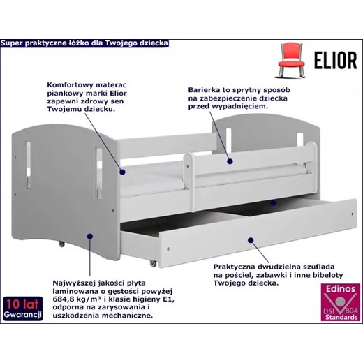 Łóżko dziecięce z barierką Pinokio 3X mix 80x140 - szare Elior One Size Edinos.pl