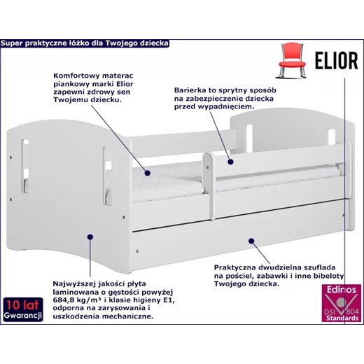 Łóżko dla dziecka z szufladą Pinokio 3X 80x180 - białe Elior One Size Edinos.pl