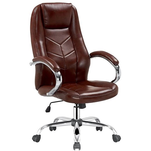 Brązowy fotel obrotowy ze skóry ekologicznej - Waldon ze sklepu Edinos.pl w kategorii Krzesła biurowe - zdjęcie 172238007