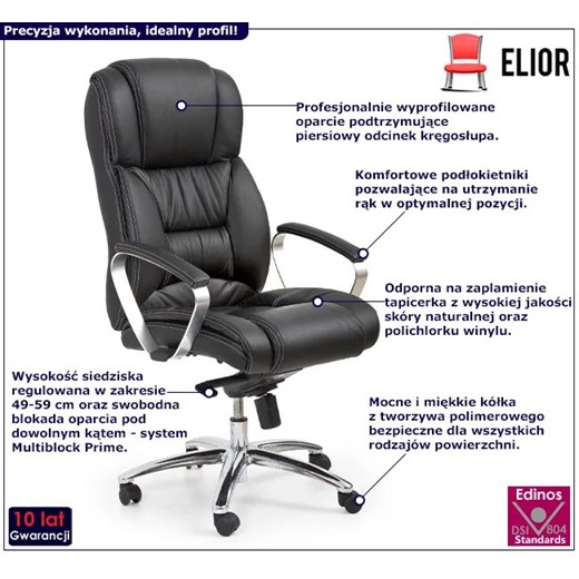 Czarny skórzany fotel biurowy - Tenar Elior One Size Edinos.pl