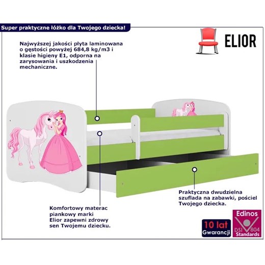 Łóżko dziecięce ze stelażem Happy 2X mix 70x140 - zielone Elior One Size okazja Edinos.pl