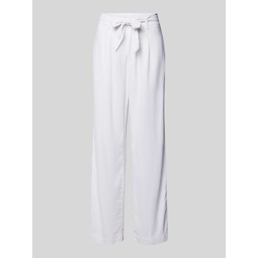 Spodnie w jednolitym kolorze z wiązanym paskiem ze sklepu Peek&Cloppenburg  w kategorii Spodnie damskie - zdjęcie 172238419