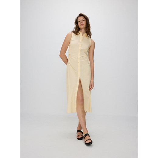 Reserved - Sukienka midi z kołnierzykiem - jasnożółty Reserved S Reserved