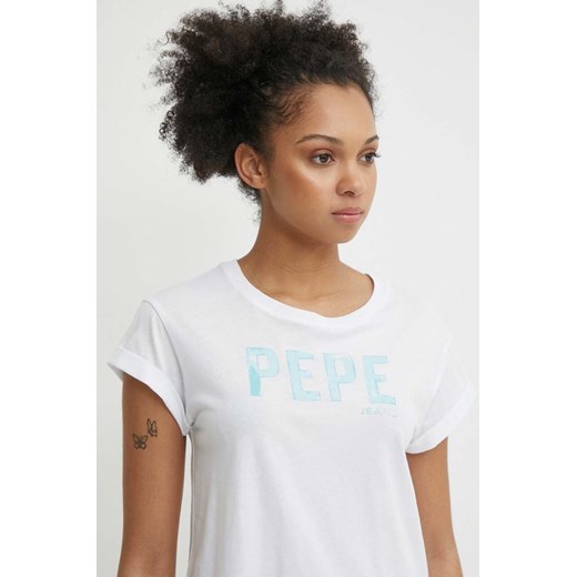 Pepe Jeans t-shirt bawełniany JANET damski kolor biały PL505836 ze sklepu ANSWEAR.com w kategorii Bluzki damskie - zdjęcie 172243737