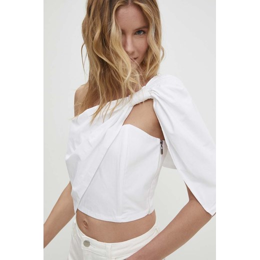 Bluzka damska Answear Lab z okrągłym dekoltem biała z krótkim rękawem casualowa wiosenna 