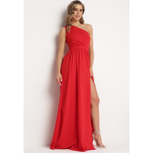 Czerwona Rozkloszowana Sukienka Maxi na Jedno Ramię Beliotta L Born2be Odzież okazyjna cena