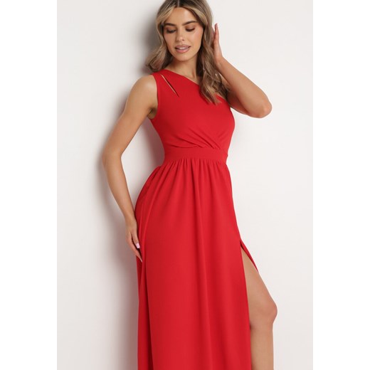 Czerwona Rozkloszowana Sukienka Maxi na Jedno Ramię Beliotta L okazja Born2be Odzież