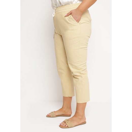 Beżowe Spodnie 7/8 z Bawełny Ściągane Troczkiem Tiimaxie ze sklepu Born2be Odzież w kategorii Spodnie damskie - zdjęcie 172244357